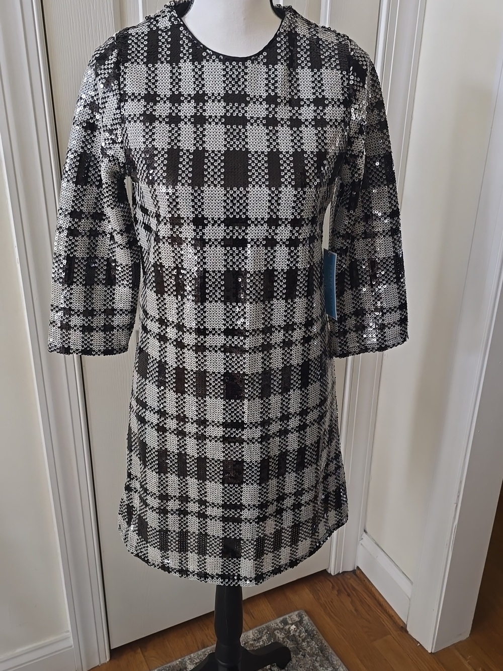 DRAPER JAMES WOMENS BLACK & WHITE SEQUIN SHEATH DRESS SIZE 4 - Picture 5 of 17